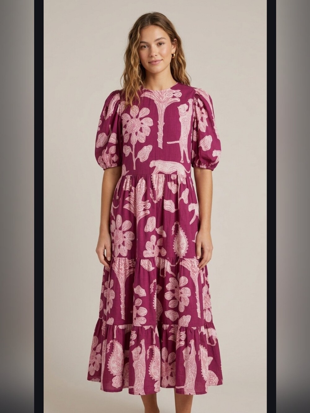 Tuckernuck Oliphant Puff Sleeve Magenta Lamu Cotton Maxi Dress XXS